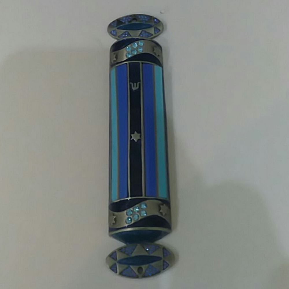 Beautiful Blue Glass Gemstone Mezuzah including sc